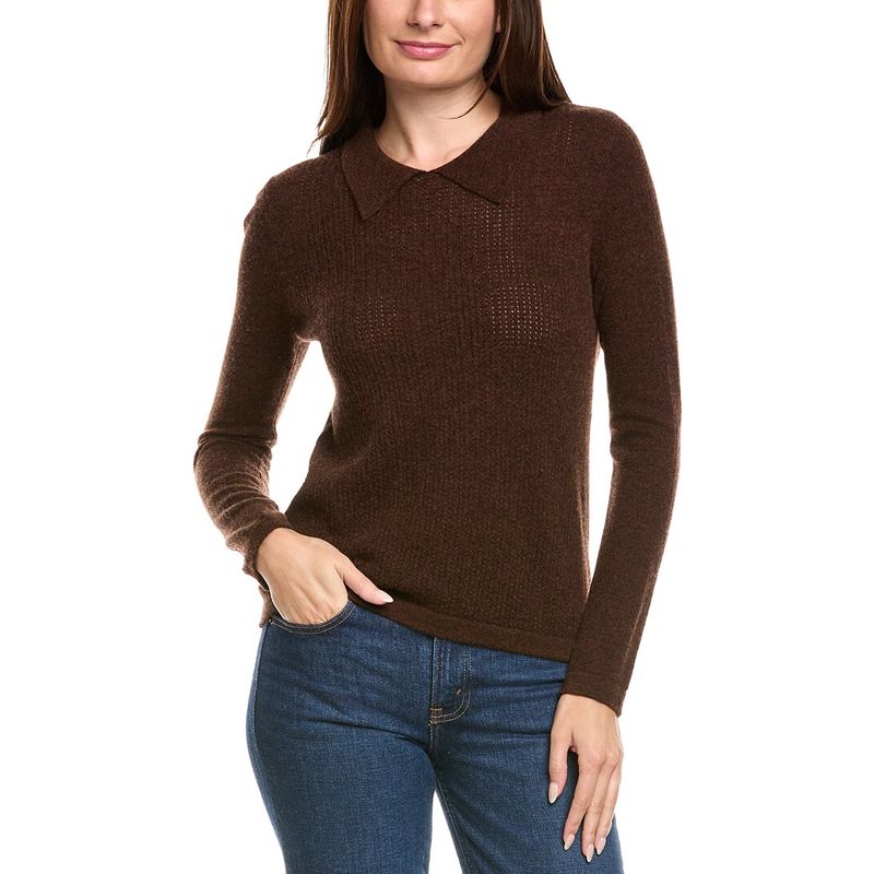 Kier+J Womens Kier + J Wool & Cashmere-Blend Polo Sweater, Brown